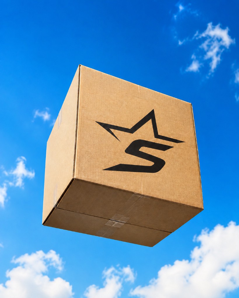 Star-S branded moving box against a blue sky