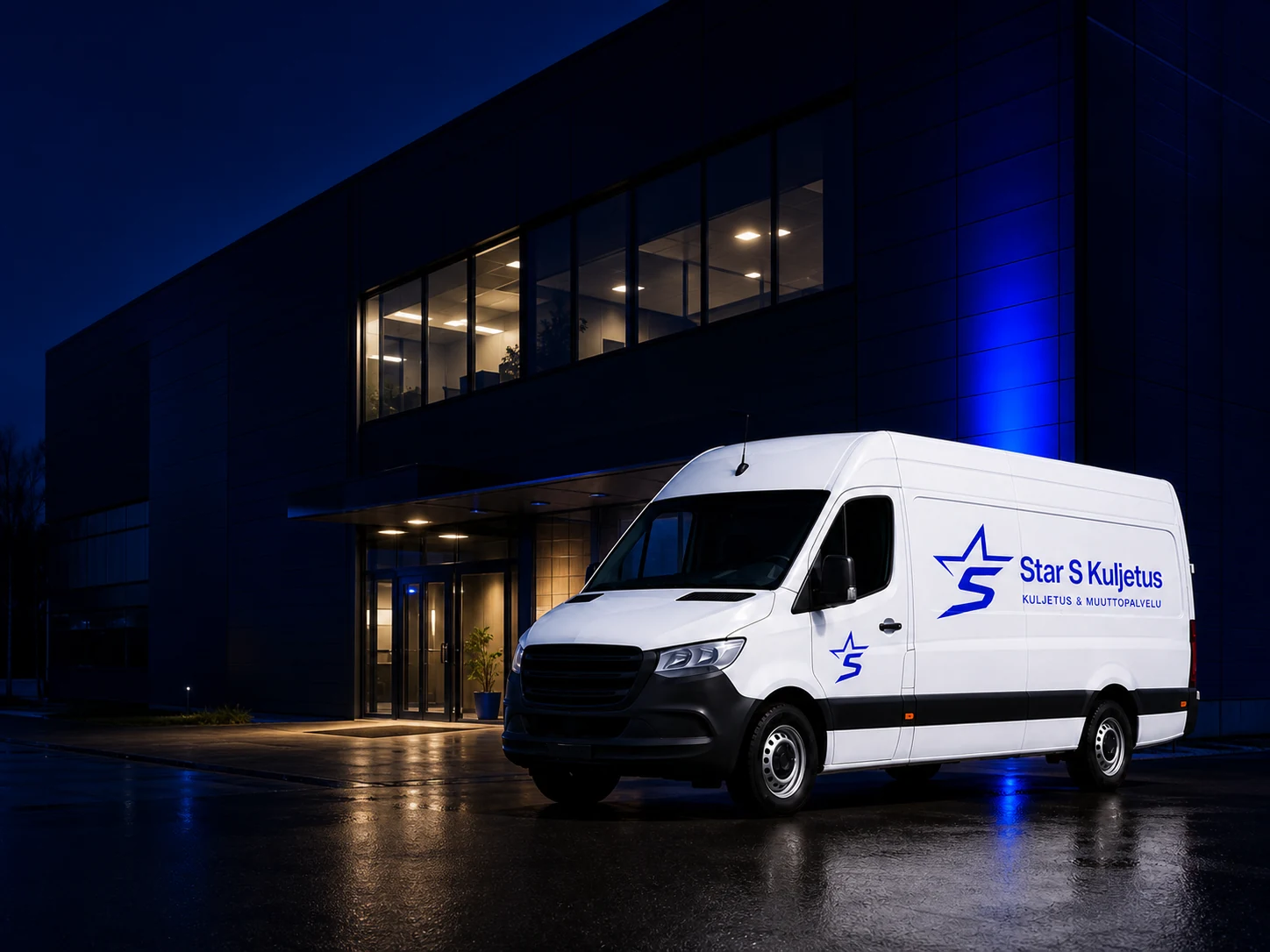 Star-S van parked in front of an office building in the evening